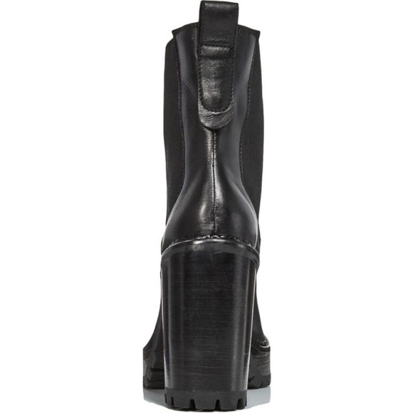 Aqua Rouge Platform High Heel Chelsea Boots Black Leather Chunky Lug Sole Size 9 - Picture 7 of 14